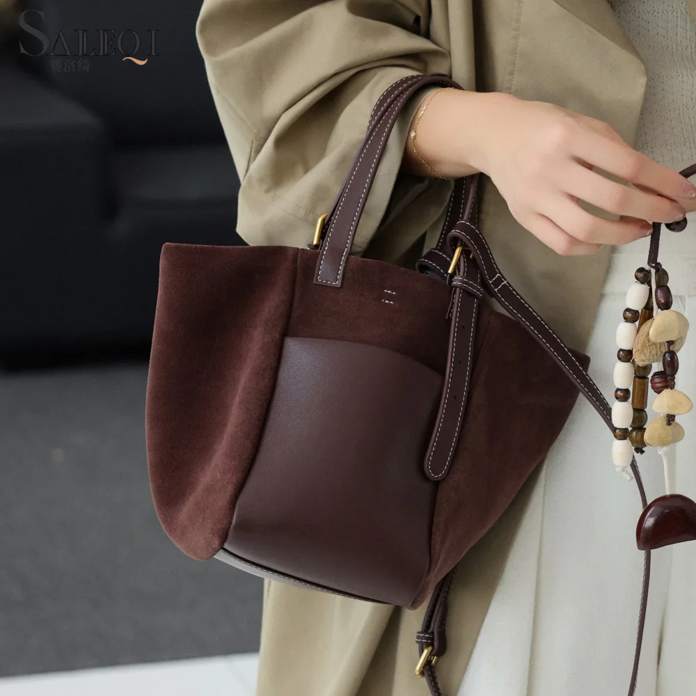 

Genuine Grade Suede Leather Female Shoulder Crossbody Brown Bags Luxury Designer Brand Women Tote Ladies Coffe Handbag for Woman