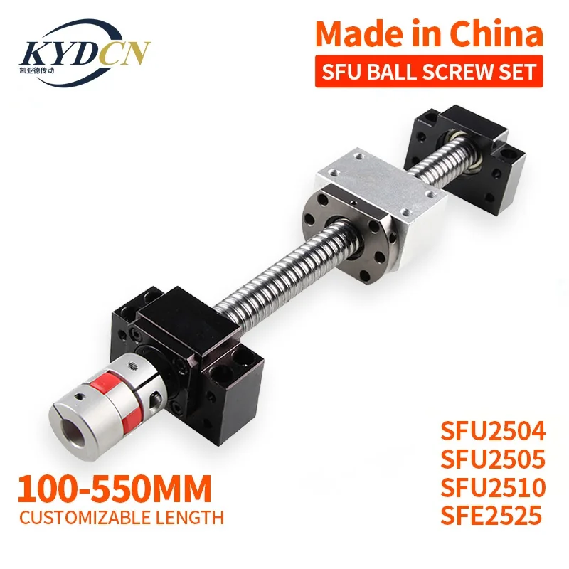 KYDCN SFU2504 SFU2505 2510 SFE2525 Rolled Ball Screw With BK20/BF20 End Support,Nut Housing And Coupling For CNC