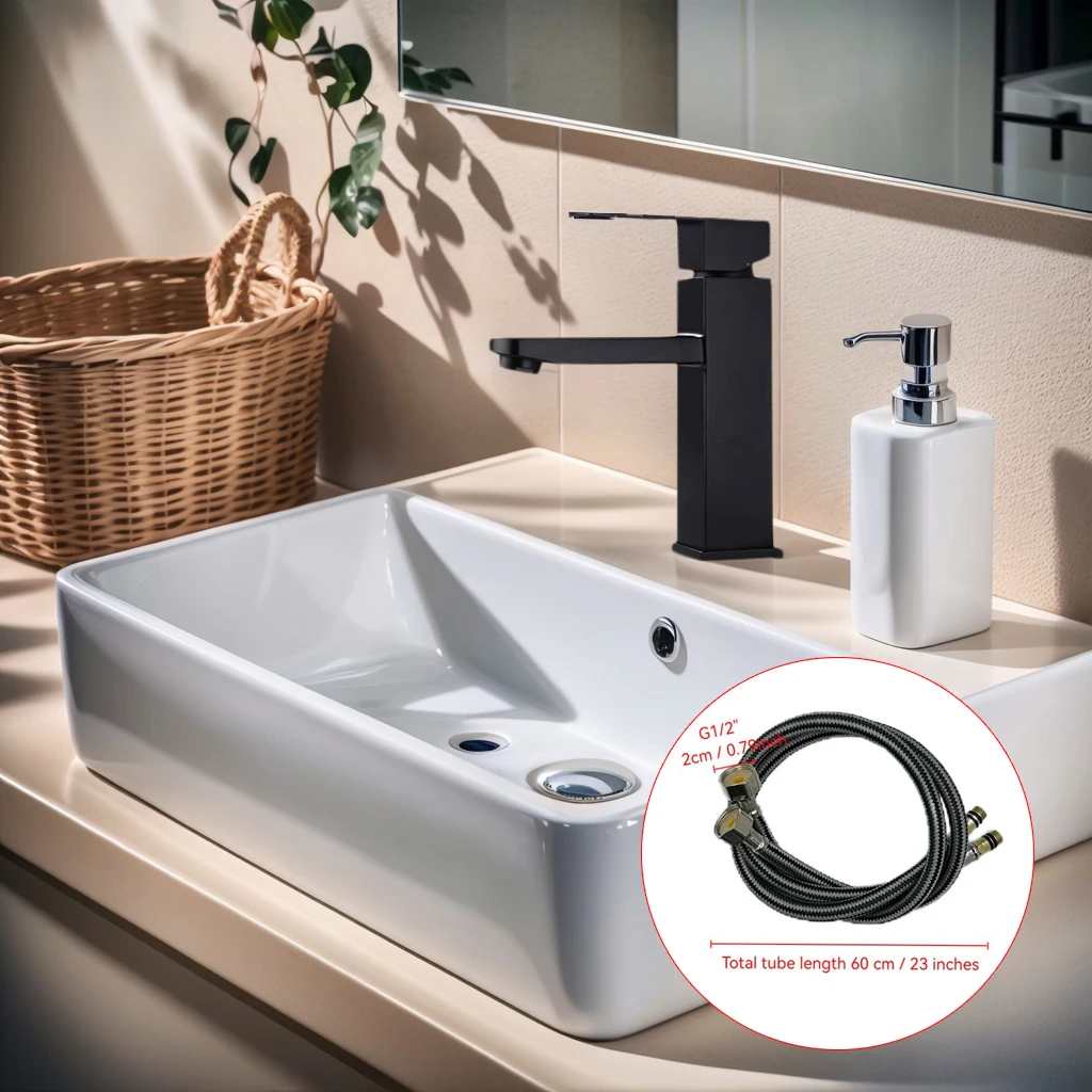 

Black bathroom faucet for undermount sinks and bathroom vanities - suitable for both hot and cold water, with G1/2 inlet pipe.