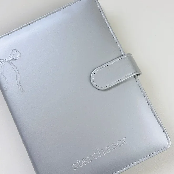A5 Sliver Bow PU Leather DIY Binder Photocards Collect Book Diary Agenda Planner DIY Cover Album Stationery