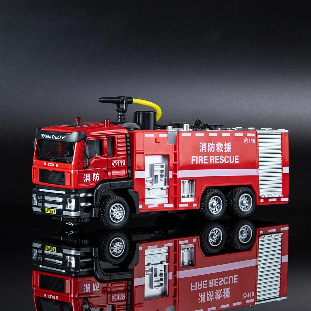 1:50 Alloy Fire Truck Can Spray Water Ladder Car Water Tank Car Inertia Sound and Light Toy Car Children\'s Gift