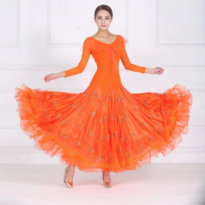 

Waltz Ballroom Dancing Dresses Adult Orange Elegant Standard Modren Dance Skirt Ballroom Competition Dance Dress Women