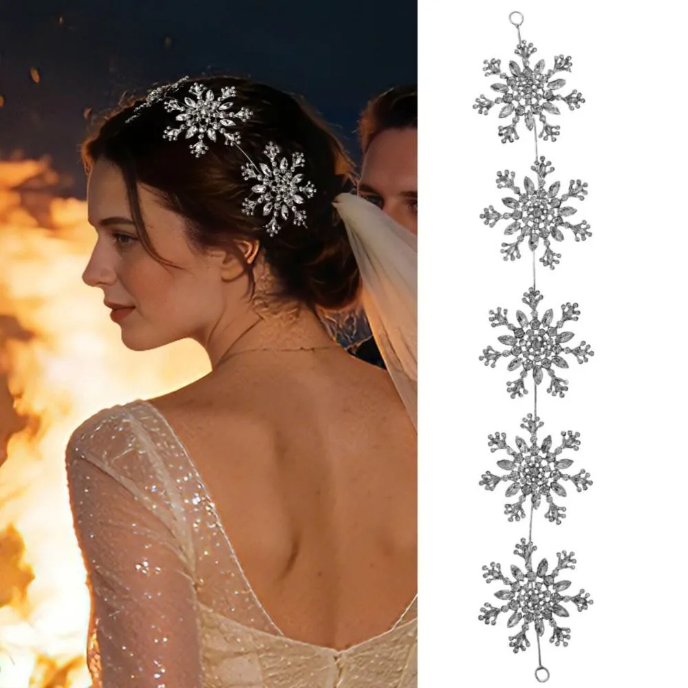 Silver Color Wedding Headdress Sparkling Snowflake Rhinestone Tiaras Snowflake Crown Shiny Headwear Hair Accessories image 5