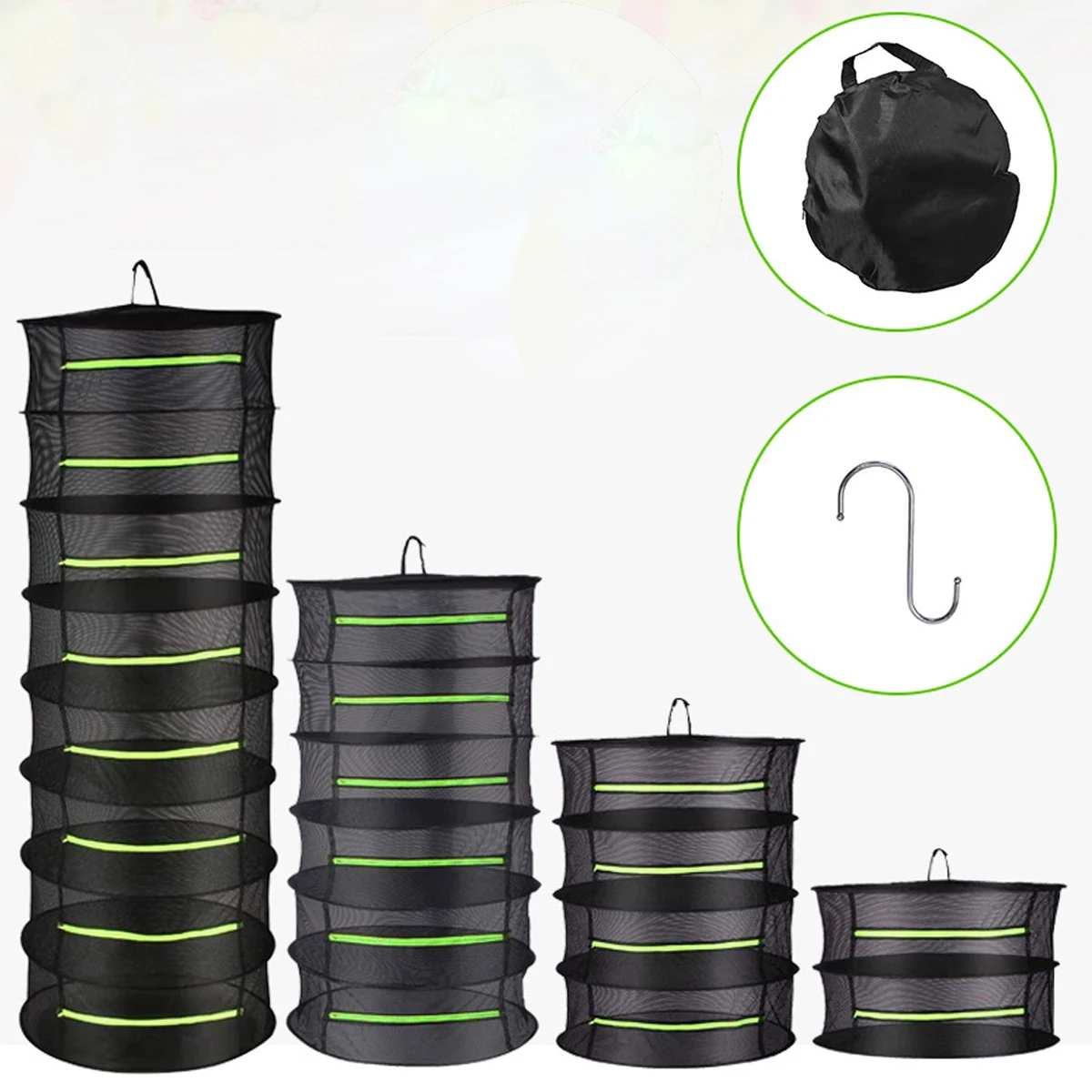 

2/4/6/8 Layers Herb Drying Rack Net Mesh with Zippers Plant Fish Hanging Basket Dry Net for Garden Storage Bag
