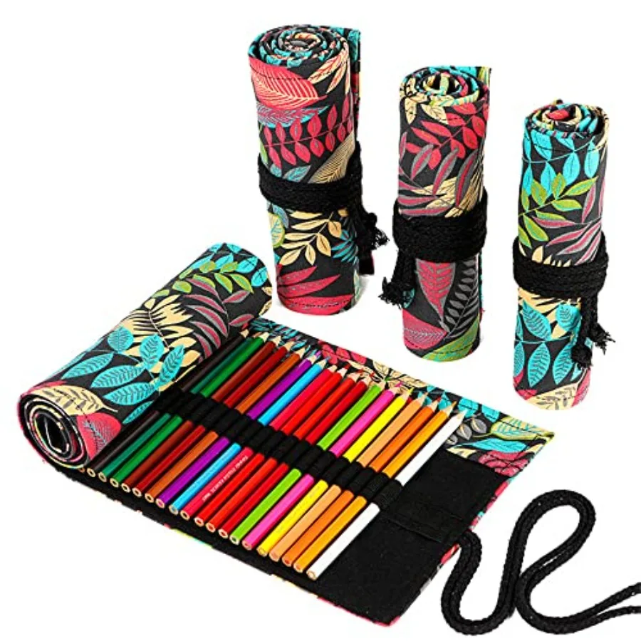 

24/36/72 Slots Pencil Wrap Pencil Rolls, Artist Colored Pencils Roll Up Bag Short Brushes Pouch Case Pencils Organizer for Draw
