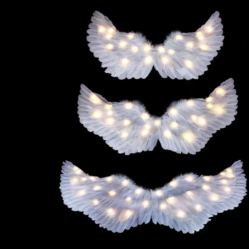 Women Girl LED Glow Light Up Angel Feather Wing Birthday Party Gift Cosplay Halo Props Wedding Wall Costumes Halloween Christmas