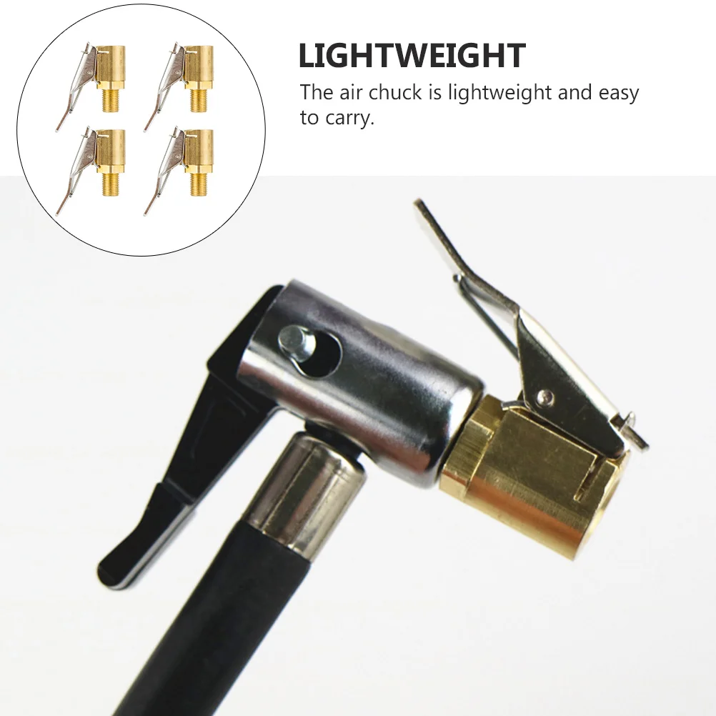 

4Pcs Thread Air Chuck Tire Valve Connector Car Brass Open End Air Pump Clips Durable Lightweight Portable Inflation Tool