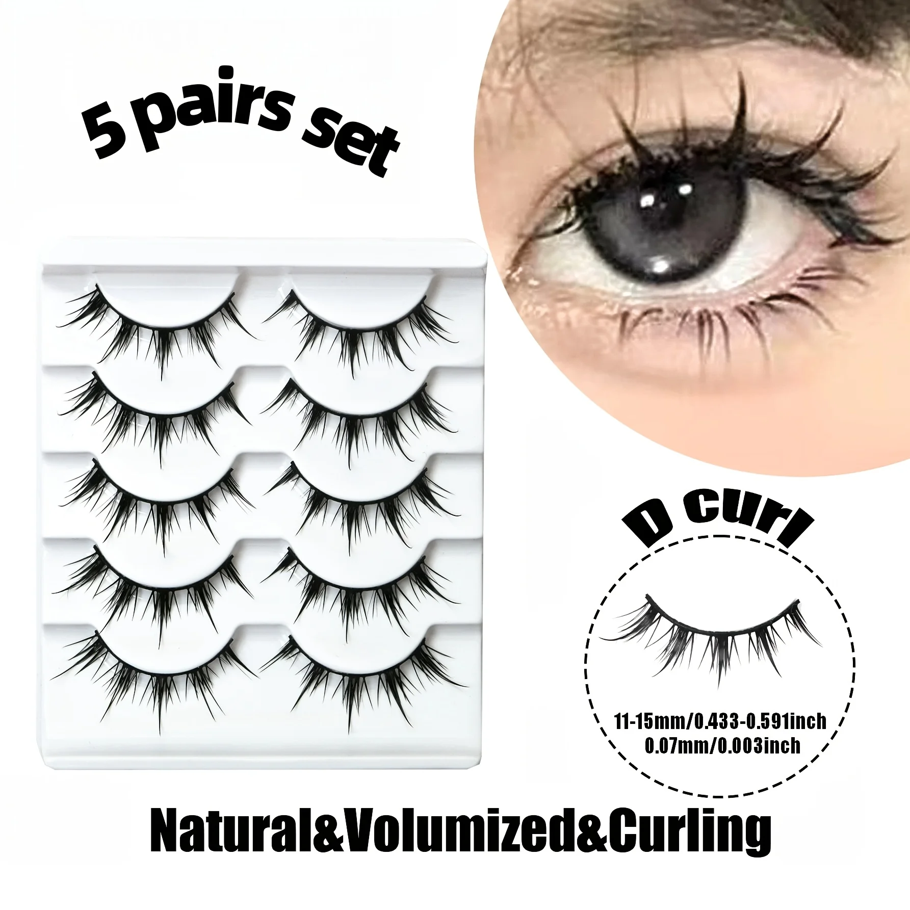 5 أزواج من الرموش الصناعية على طراز الرسوم المتحركة، رموش صناعية على شكل شيطان دراماتيكي على شكل رسوم متحركة على شكل حرف D منحنية