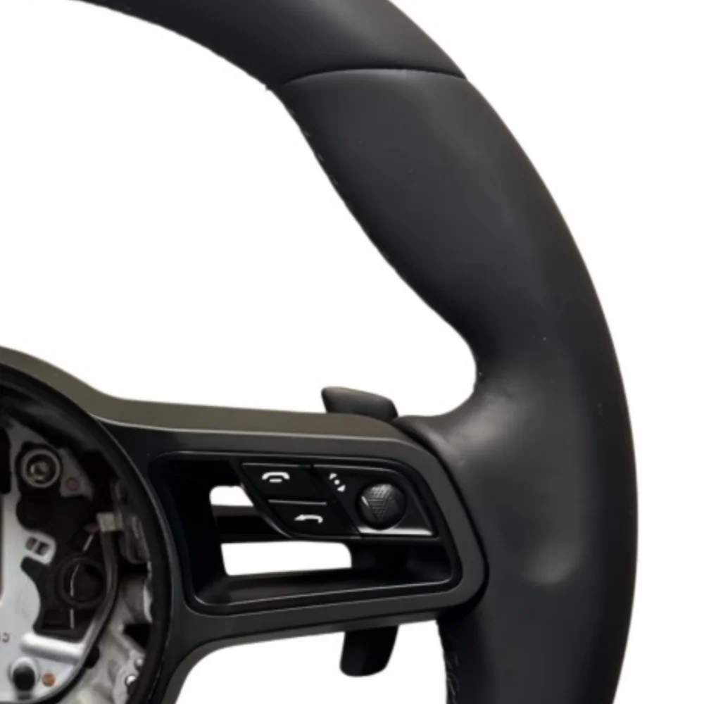 Custom Racing Car Steering Wheel For Porsche Panamera Cayenne Macan 718 Boxster Cayman 996 911 981 958 991-All Black Leather view 4
