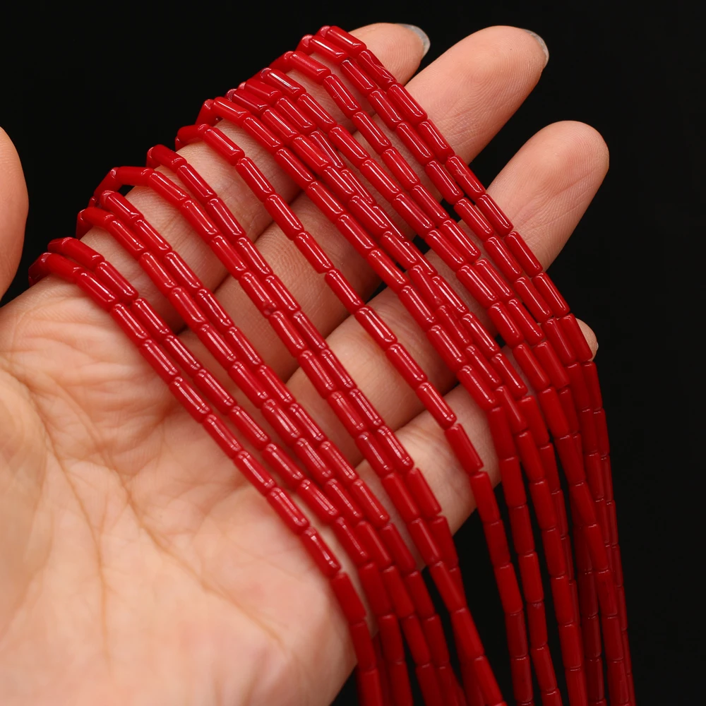 

4PCS Wholesale Natural Coral Red Cylindrical Shape Beaded For Jewelry MakingDIY Necklace Bracelet Accessories Charm Gift