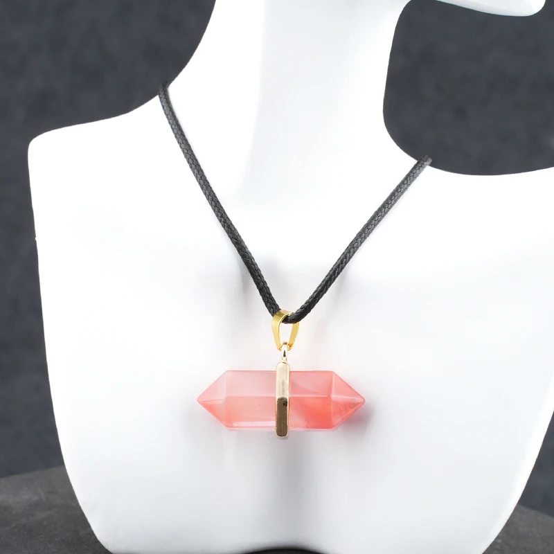 شفاء شقرا الكرز الكوارتز مزدوجة إنهاء سداسية الأحجار الكريمة قلادة لصنع المجوهرات النساء الرجال اليوغا قلادة سحر #4