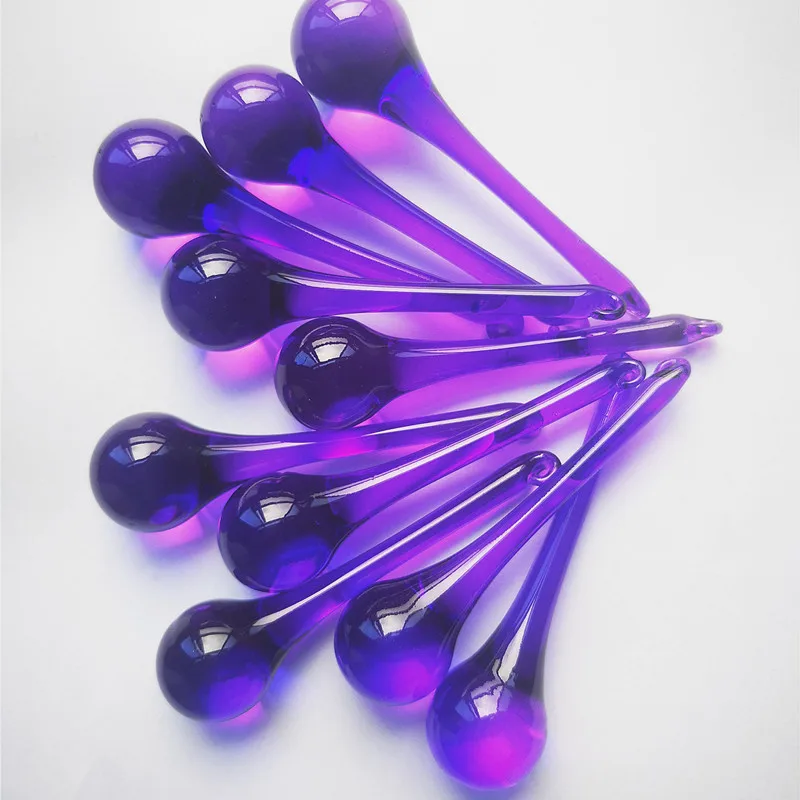 20pcs 20x80mm Glass Dark Purple Chandelier Pendants Raindrop Chandelier Prisms Hanging Ornaments Home Party Decoration+Free ring