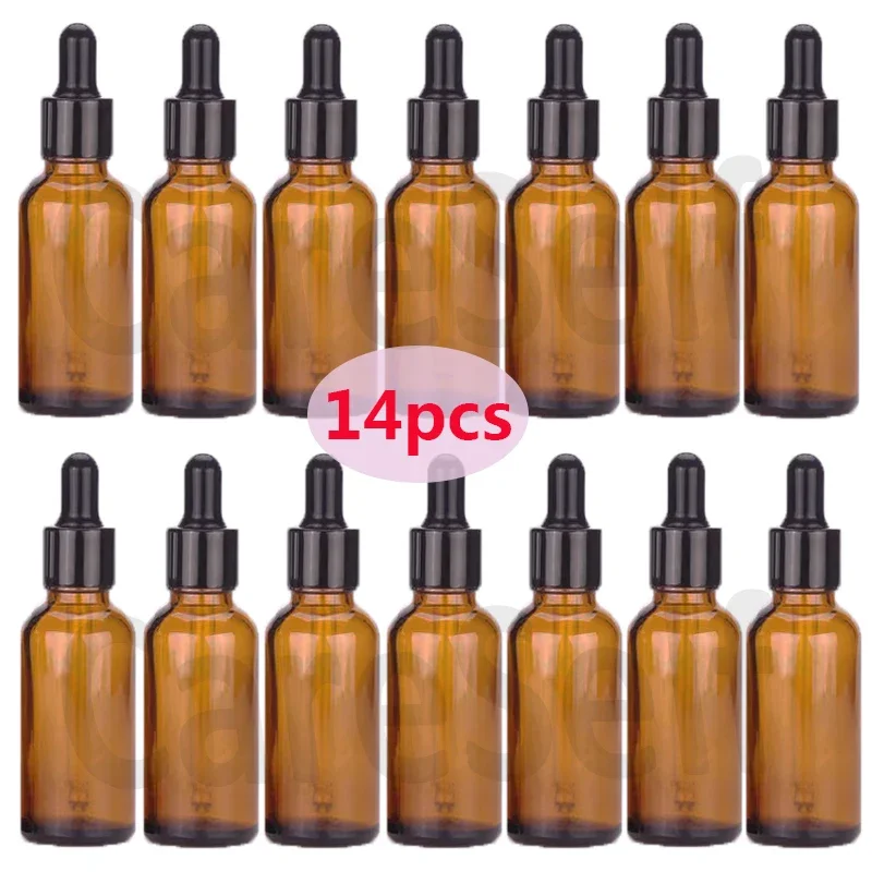 14pcs 15/30/50ml Essential Oil Glass Aromatherapy Liquid Brown Drop Empty Dropper Bottle Massage Pipette Bottles Refillable