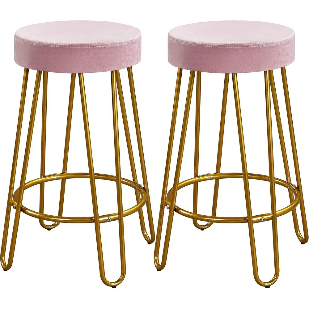 

Bar Stools Set o 2, Velvet Round Counter Stools, BacklCounter Height Bar Chairs with n Legs or Kitchen Dining Room Pub Cae, Pink