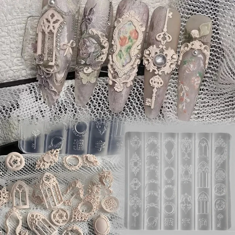 Moule 3D en silicone pour nail art, motifs rétro de style européen, design bougie, décoration DIY, modèle transparent pour manucure