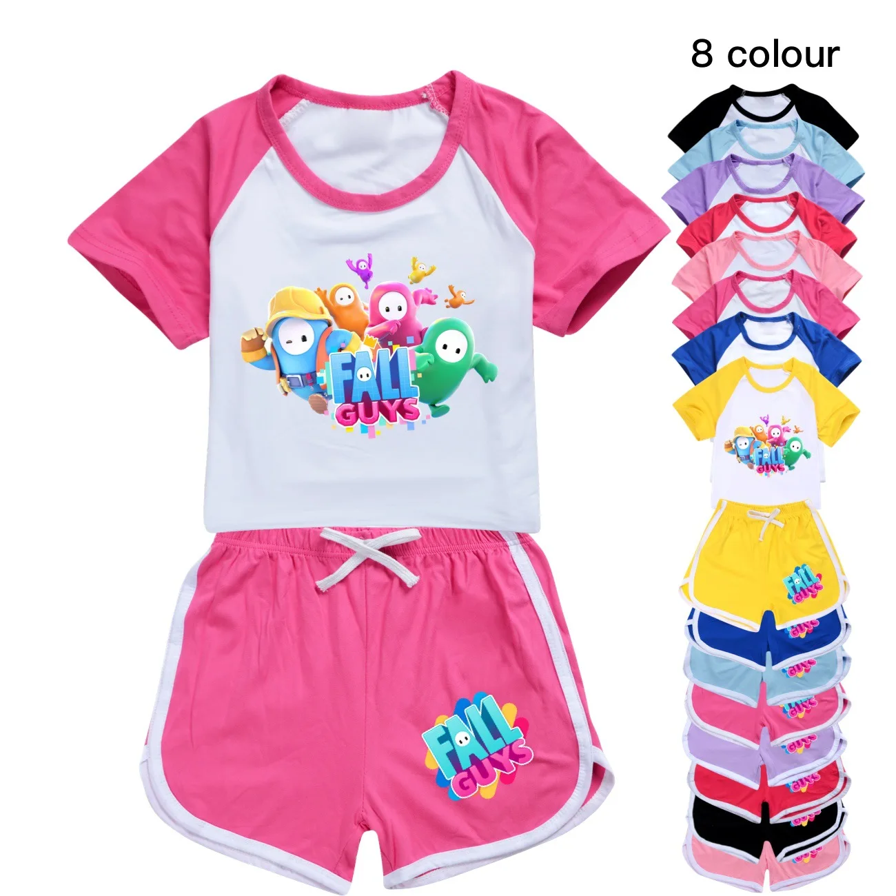 

fall guys Clothes Kids 2024 Summer Clothes Baby Girls Cartoon Sportsuit Toddler Boys Short Sleeve T Shirt + Shorts 2pcs Sets