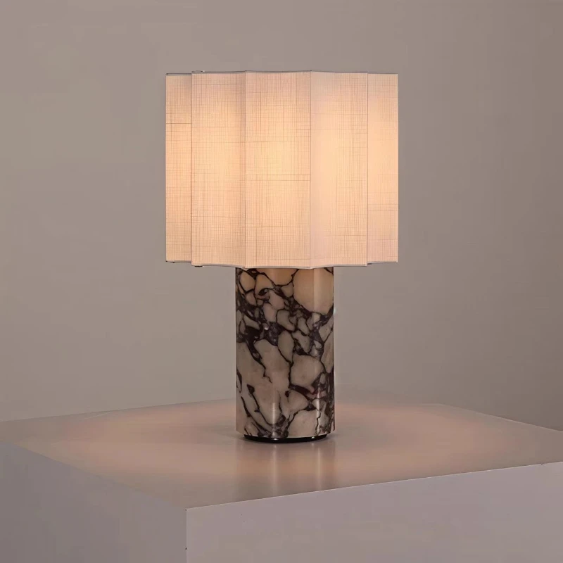 Nordic Marble Lamp Body Linen Fabric Fiber Lampshade Desk Lamp Bedroom Decoration Interior Lighting Bedside Ambient Light