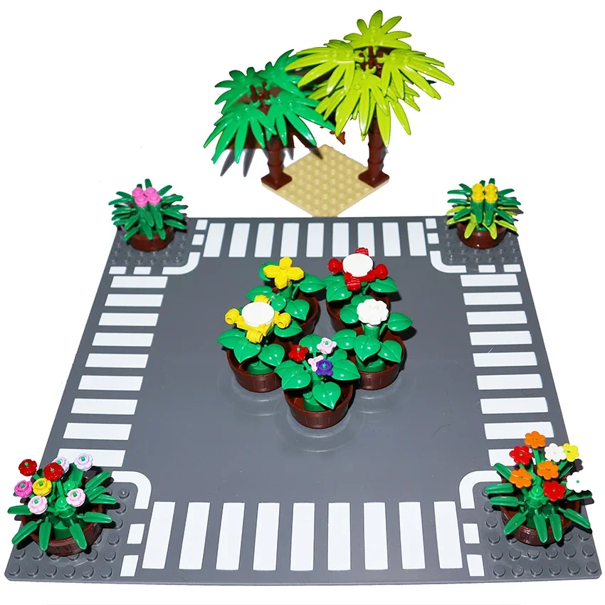 MOC City Street Piante in vaso Albero Stelo Erba Vaso di fiori Casa Accessori da giardino Parti fai da te Mattoni 6064 30176 3741 30239 4727
