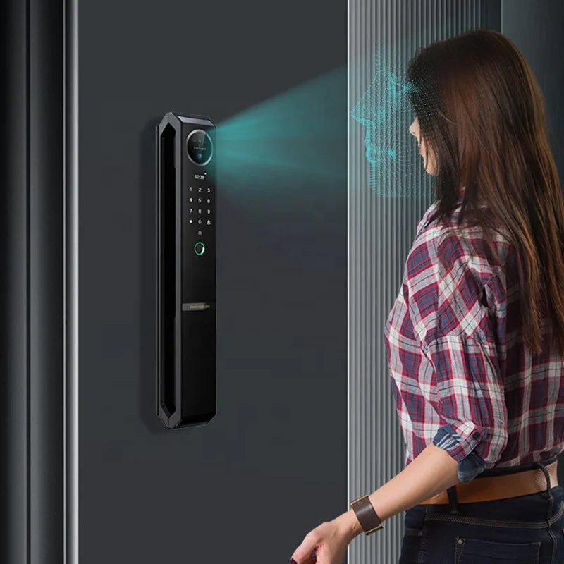 004 Factory Price Aluminum Smartphone Smart Locks Tuya Camera Digital Fingerprint Lock Smart Door Lock Wifi With 3D Face Recogni