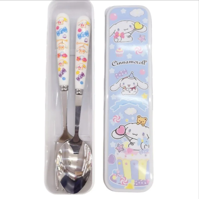 Juego de cubiertos de Hello Kitty, caja de cubiertos de Material de acero inoxidable con dibujos animados, suministros de cocina de viaje, decoración de escritorio, venta al por mayor