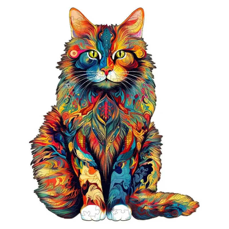 Cat Wood Puzzle Cat Wooden Jigsaw Puzzles Alien Animal Wooden Puzzle Persian Cat Educational Toy Creative Gifts For Boy and girl