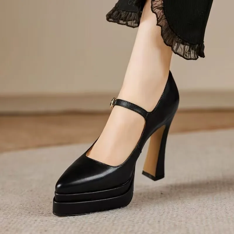Super High Heel Block Heel Single Shoes Platform Small Platform Strap Heels