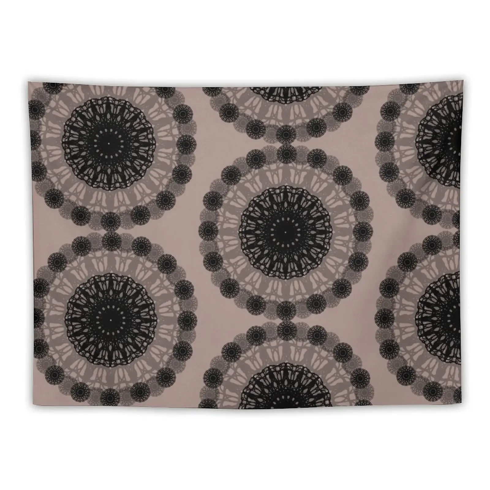 Floral Black Mandala on Pastel Brown Tapestry Room Decorations Aesthetic Room Decorator Outdoor Decor Decorative Wall Tapestry