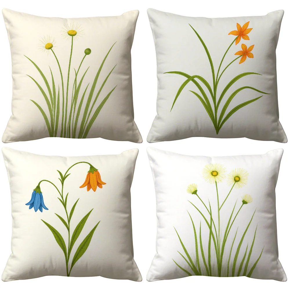 Bright wildflower theme digital printing pillow cover Short plush Suitable living rooms bedrooms sofas throw cushion cover 4pcs