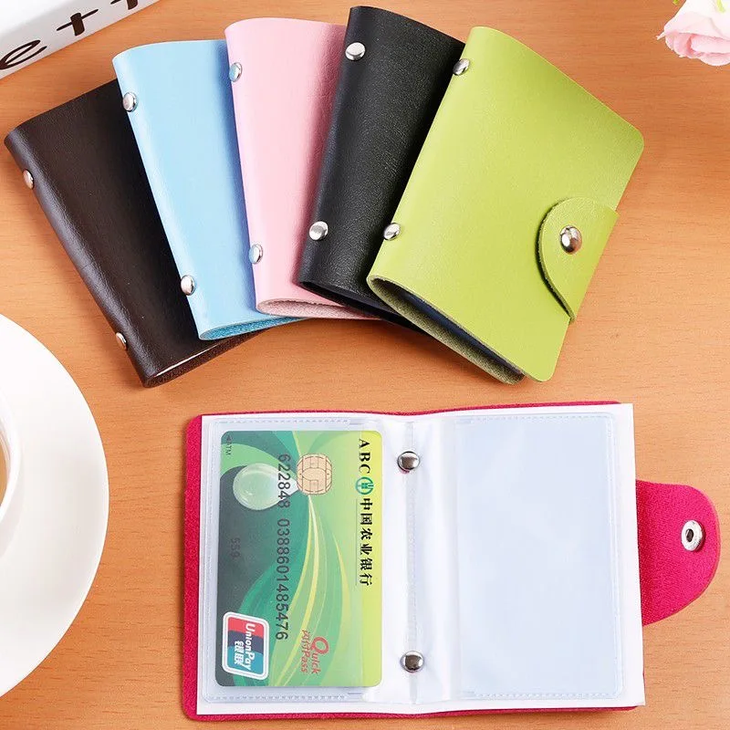 Business Card Holder Multi-card Bit Lambskin Grain Card Bag Ultra-thin Korean Men and Women Leather Button Bus Card Case