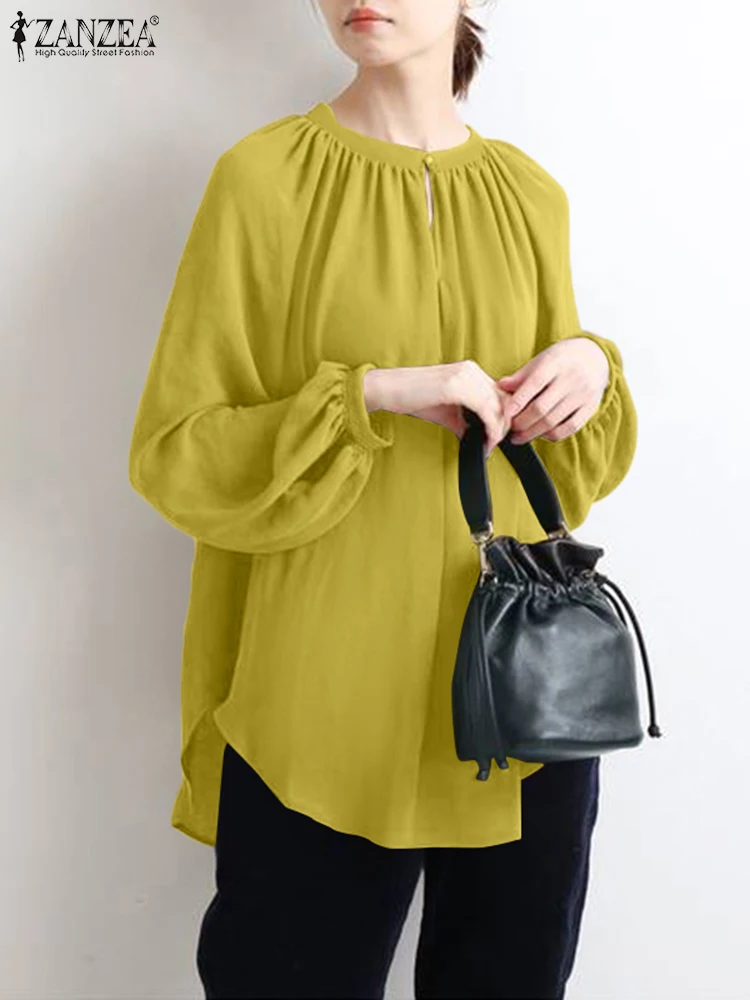 ZANZEA Solid Elegant Tops For Women Casual Long Sleeve Blouse Autumn Office Loose Work Blusas Female Tunic Shirt Oversized 2023