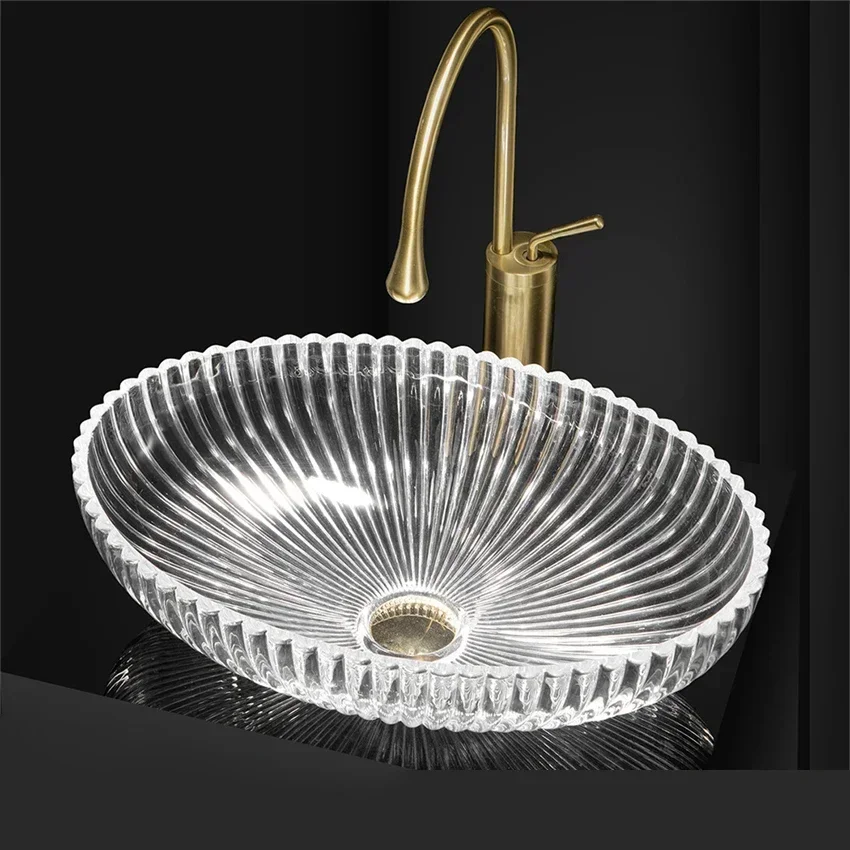 Art Washbasin Die Cast Crystal Glass Basin Countertop Basin LightLuxury Hotel Washbasin Household Bathroom Basin 510*340*150mm