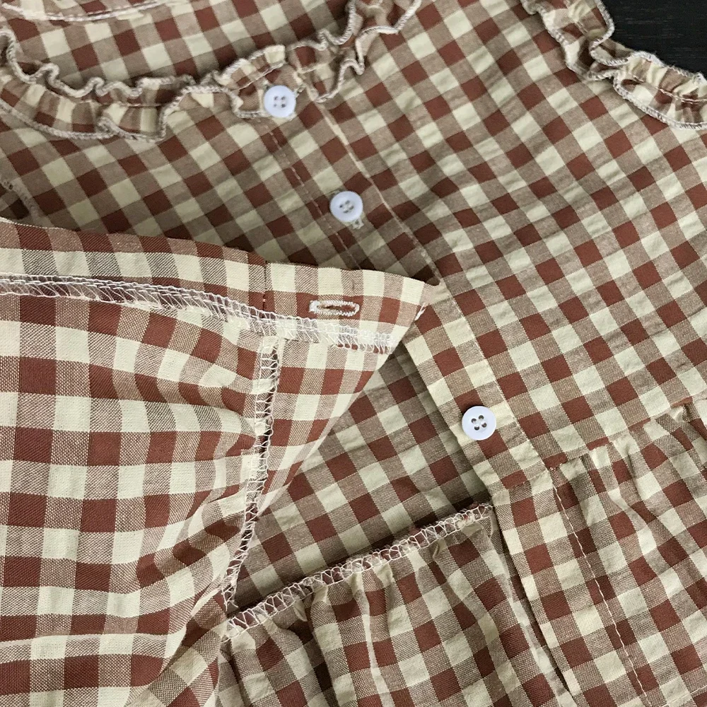 Freizeitanzug für Mädchen und Teenager im Alter von 2-10 Jahren mit kariertem Spitzenoberteil und Hose, zweiteiliges Set, koreanische Version – Detail 5