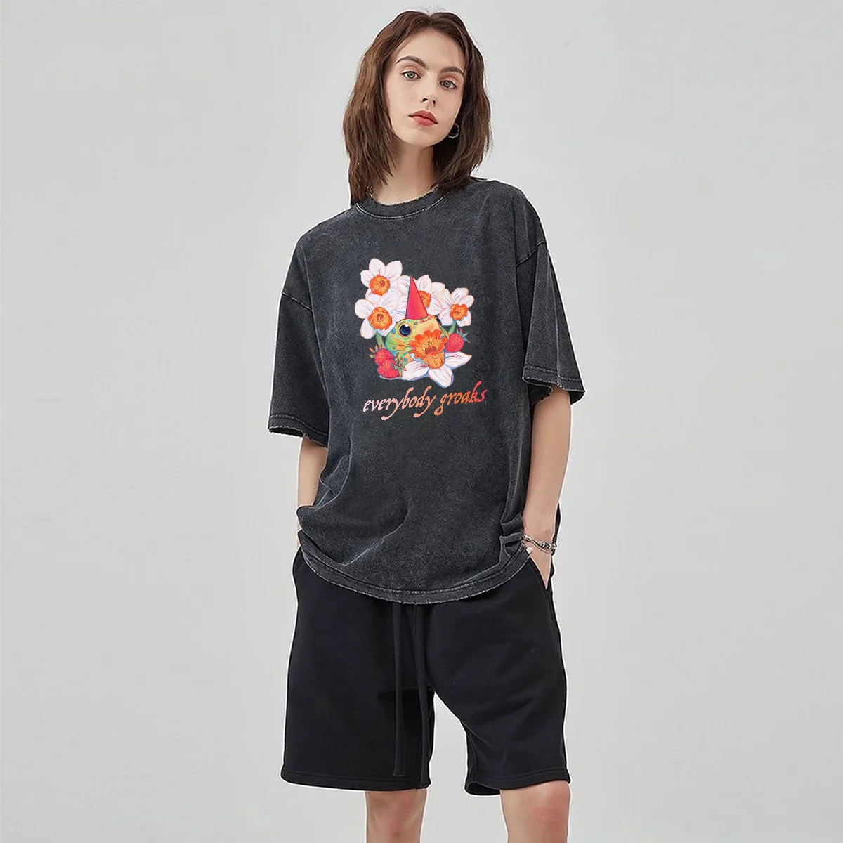 

Pretty Flowers Hot Print Print Women's T-Shirt 2024 Summer Wash Oversized Couple Short Sleeve Unisex Cute Fairy Sweetheart Top