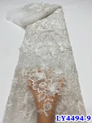 Tela con cuentas blancas de alta calidad para mujer, vestido de noche, tela de encaje de flores 3D para boda africana, 2024