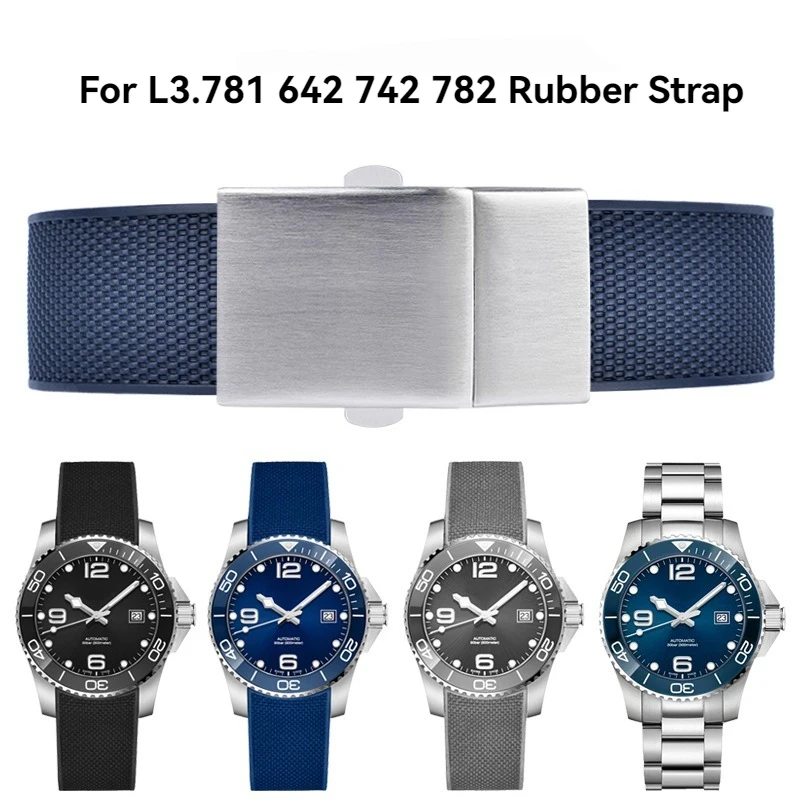Per Longines Comcast cinturino in gomma L3.781 642 742 782 sport da uomo immersioni in silicone 21mm cinturino con fibbia pieghevole braccialetto blu