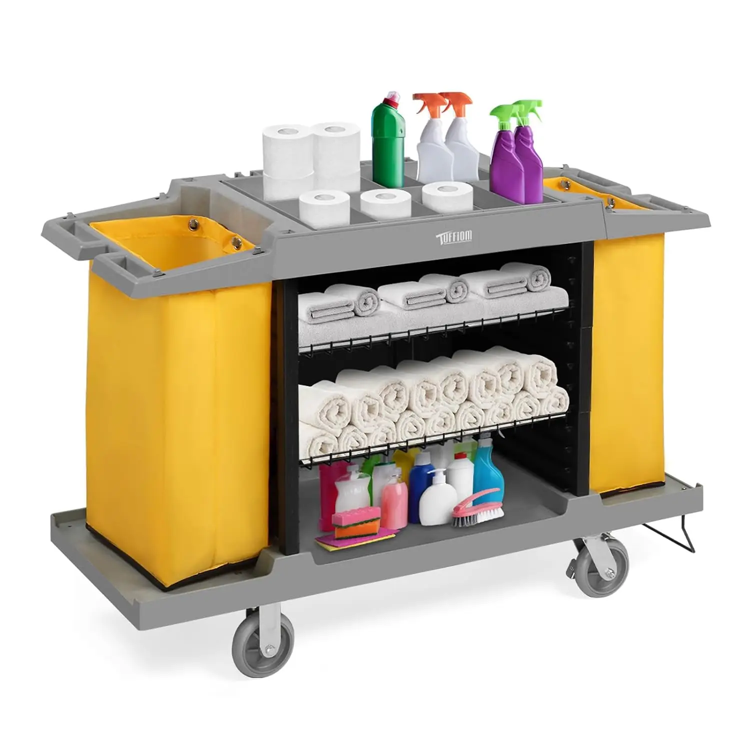 Industrial Multifunctional Hotel Cart,Commercial Traditional Cleaning Janitorial Room Service Housekeeping Cart, 39