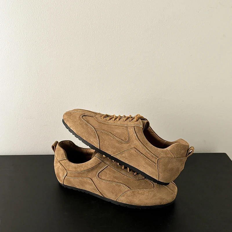 

Women's Natural Suede Leather Lace-up Flats Sneakers Round Toe Soft Comfort Casual Female Drive/walk Espadrilles Shoes for Woman