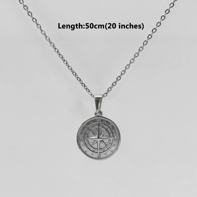 Collier pendentif boussole en acier inoxydable plaqué or 18 carats - Conception de pièce ronde pour hommes et femmes, cadeau de bijoux unisexe étanche