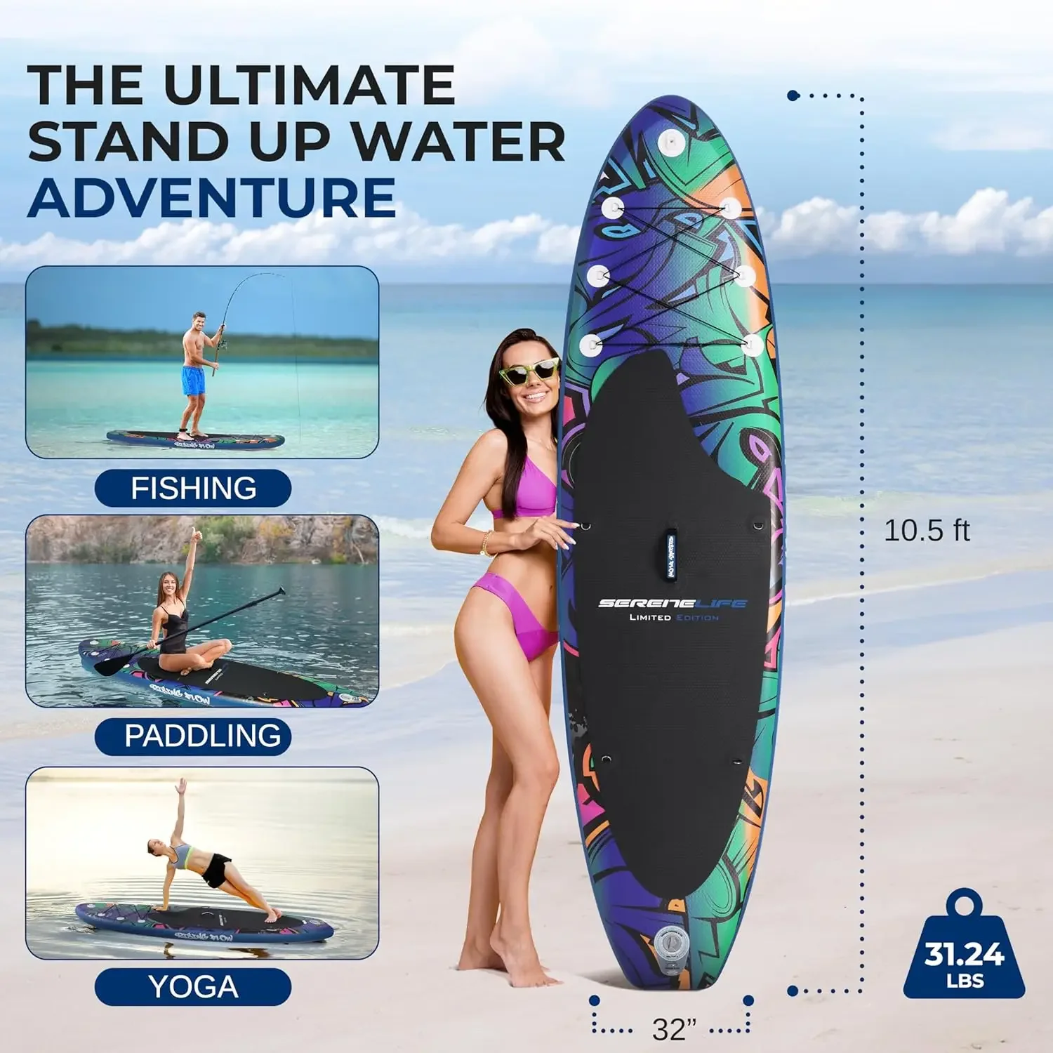 Stand up Paddle Board Inflatable - Non-Slip SUP Paddle Board Paddle, Pump, Leash, and Accessories - Fun Water Inflata