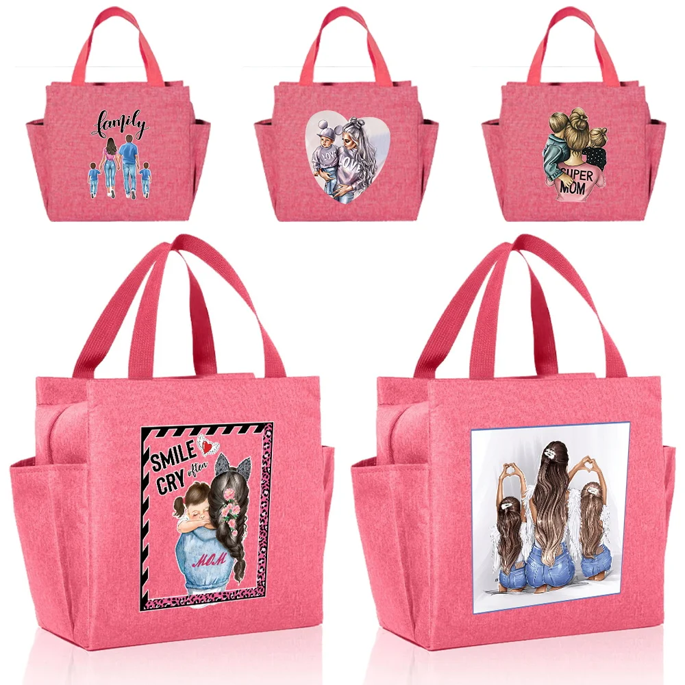 

Insulated Lunch Bag Aesthetics Food Storage Bags for Girl Teenage Pink Cute Lunch Box Design Mom Series Printing Aluminum Foil