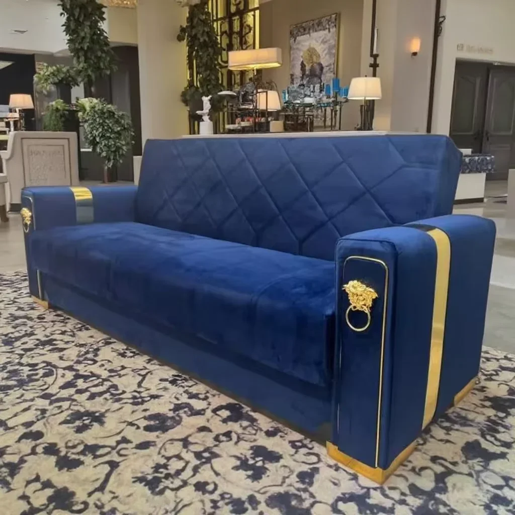 

For Newest Modern Royal Living Room Sofa Bed Stainless Steel Leg With Velvet Tufted Upholstered for Home Villa Hotel Use