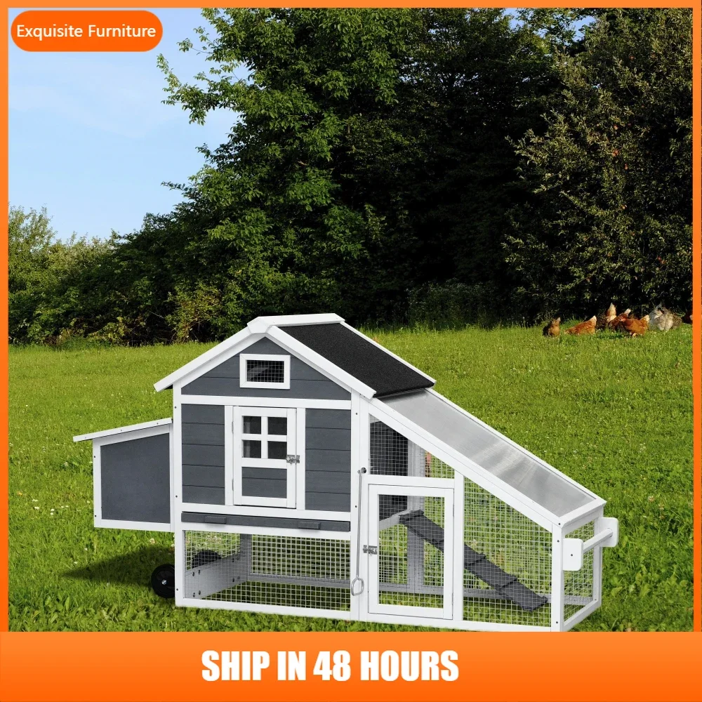 

Removable Tray Ramp wooden outdoor chicken hutch coop with running cage with wheels