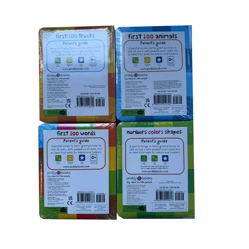 4books Montessori First 100 English Words Learning Cardboard Book Animals Colors Numbers Language Physical Picture Books