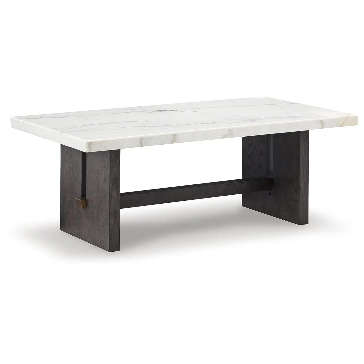 

Traditional Rectangular Coffee Table with Marble Tabletop, Dark Brown & White