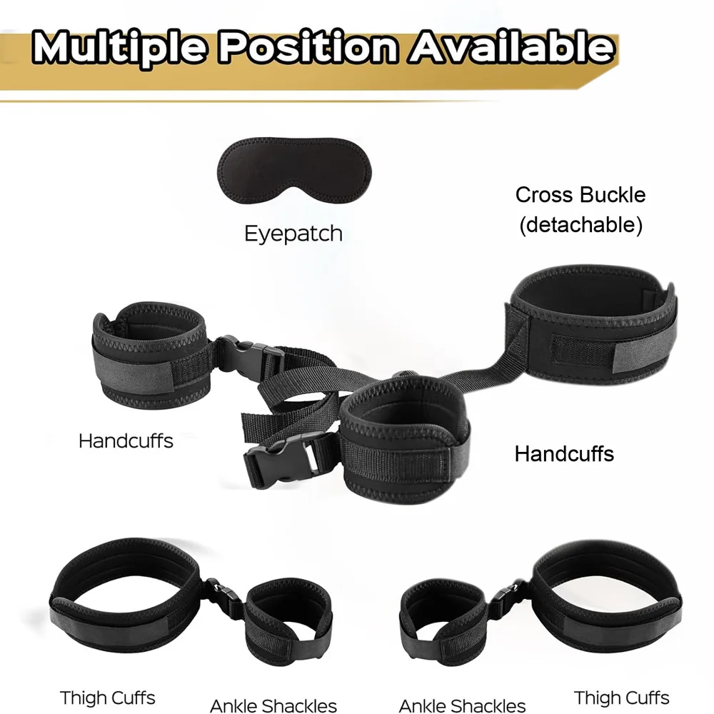 Adult Eye Blinder Neck Collar Handcuffs Leg Restraint Cuff Sex Toy Set Couple BDSM Restraint Bondage Gear Open Leg Erotic Game