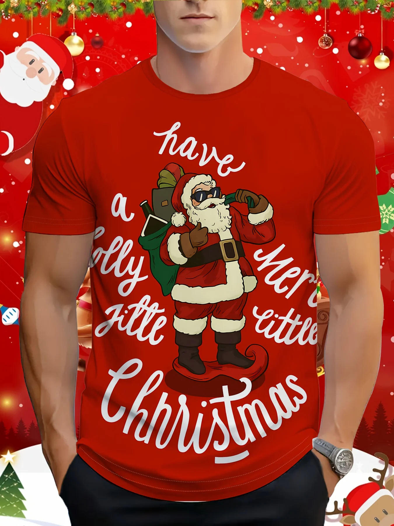 

Fashion Santa Claus Pattern Men's T Shirt Casual O-neck Short Sleeve Loose Tops Funny 3D Print Tees Hip Hop Trend X'mas Clothing