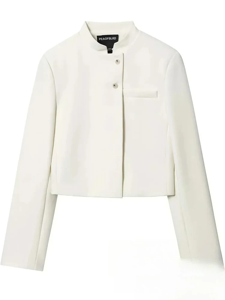 เสื้อเบลเซอร์ลำลองสำหรับผู้หญิง KONDALA รุ่น Holiday สีพื้น กระดุมแถวเดียว คอทรงกลม แขนยาว เสื้อเบลเซอร์สั้น แฟชั่นฤดูใบไม้ร่วง 2025 เสื้อเบลเซอร์สำหรับสุภาพสตรีทำงาน