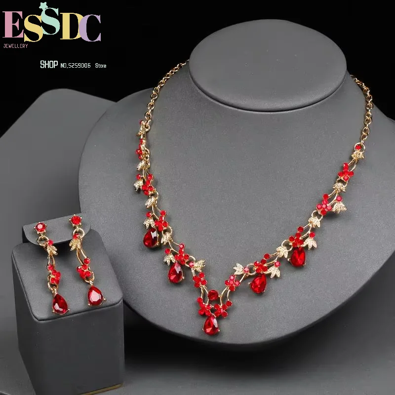 Bohemian style bridal necklace and earrings set women's crystal jewelry wedding accessories wedding accessories dress matching