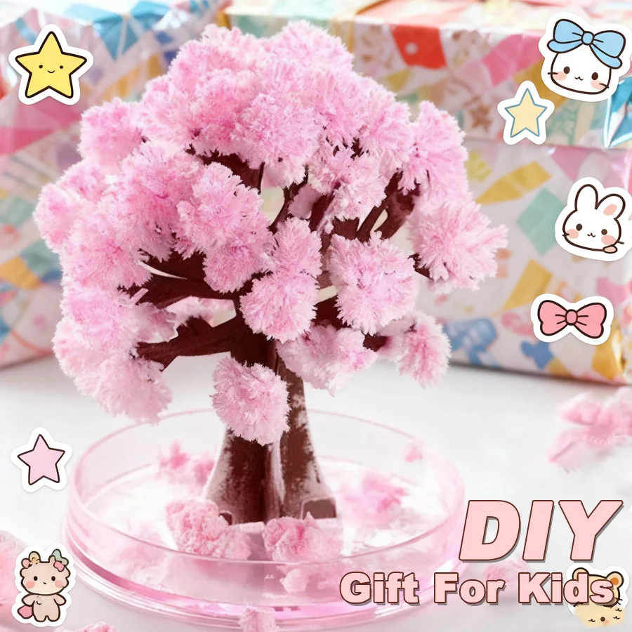 DIY Artificial Crystal Growing Magic Sakura Paper Tree,Miniature Plant Ornament Decor,Novelty Science Toy, Gift for Boys & Girls