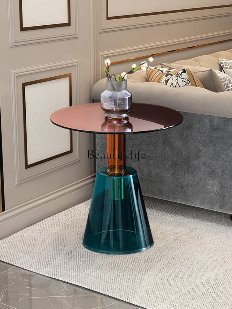 Creative Glass Coffee Table Fashion Color Sofa Side Table Acrylic Bedside round Personality Coffee Table